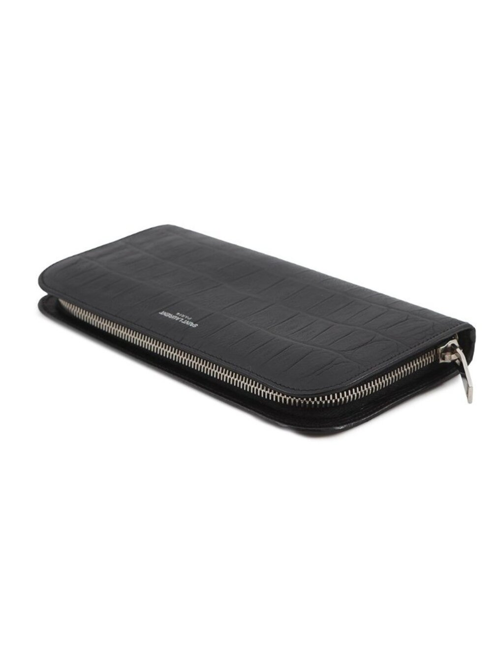 Saint Laurent Paris Wallet Zip Around Croco Embossed Leather Black - Picture 2 of 10